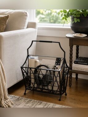 Vintage 90s Y2K Black Metal Geometric Magazine Rack Holder